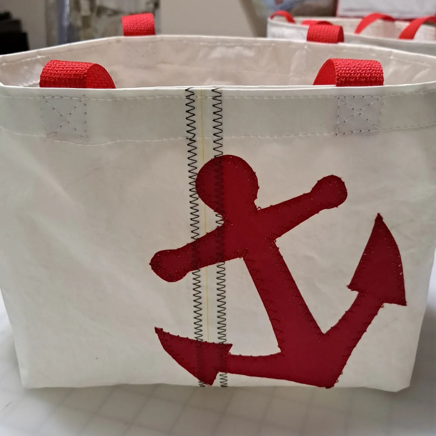 Recycled Sail Handbag, Sailcloth Tote, Red Star