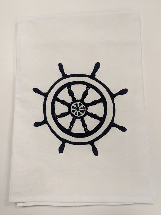 Captain’s Wheel on White Flour Sack Towel