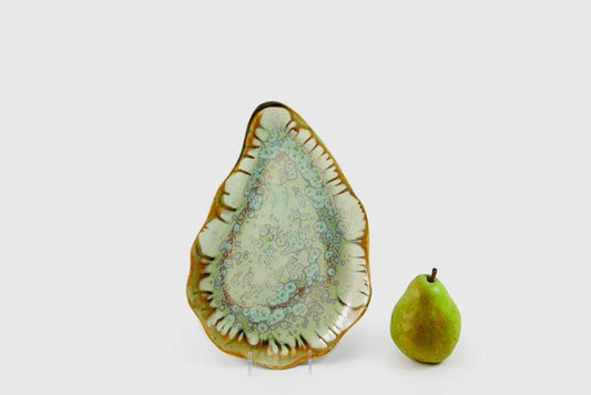 Medium Oyster Plate - Mint & Tortoise Glaze